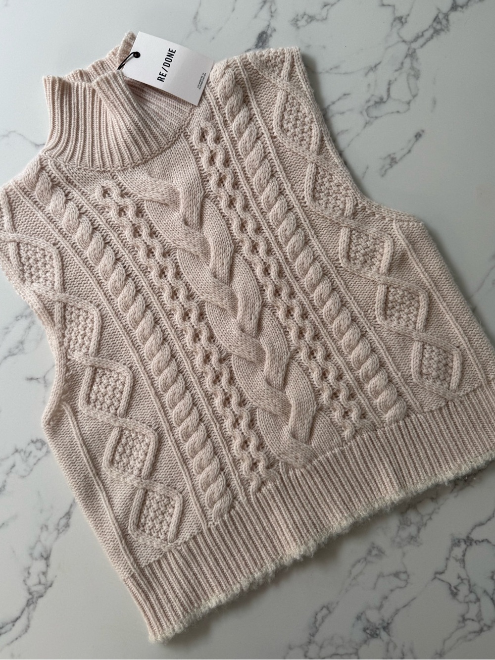 RE/DONE Cable Turtleneck Vest - Linen - Size XS